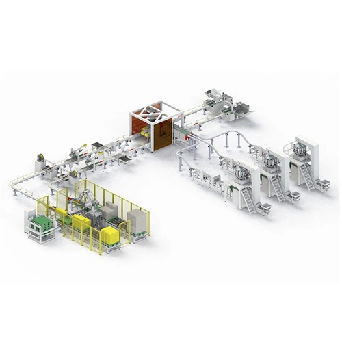 Pystysuuntainen pussin pakkaus ja lavauslinja